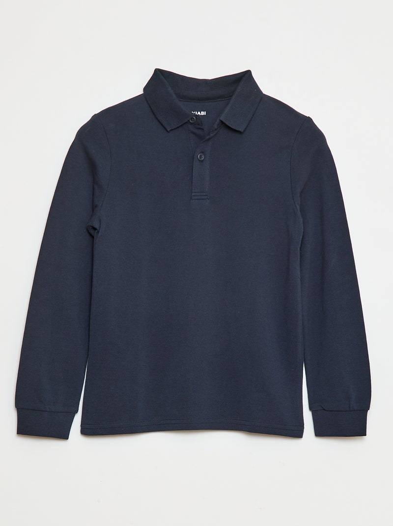 Polo manches longues en maille piquée Bleu - Kiabi