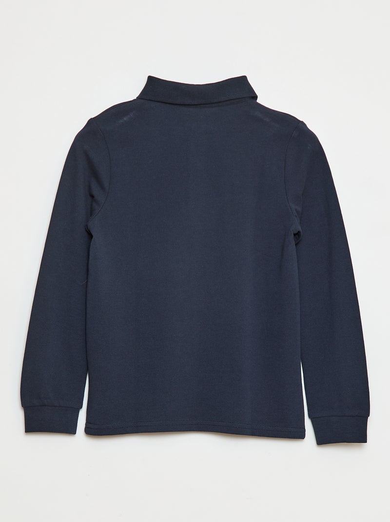 Polo manches longues en maille piquée Bleu - Kiabi