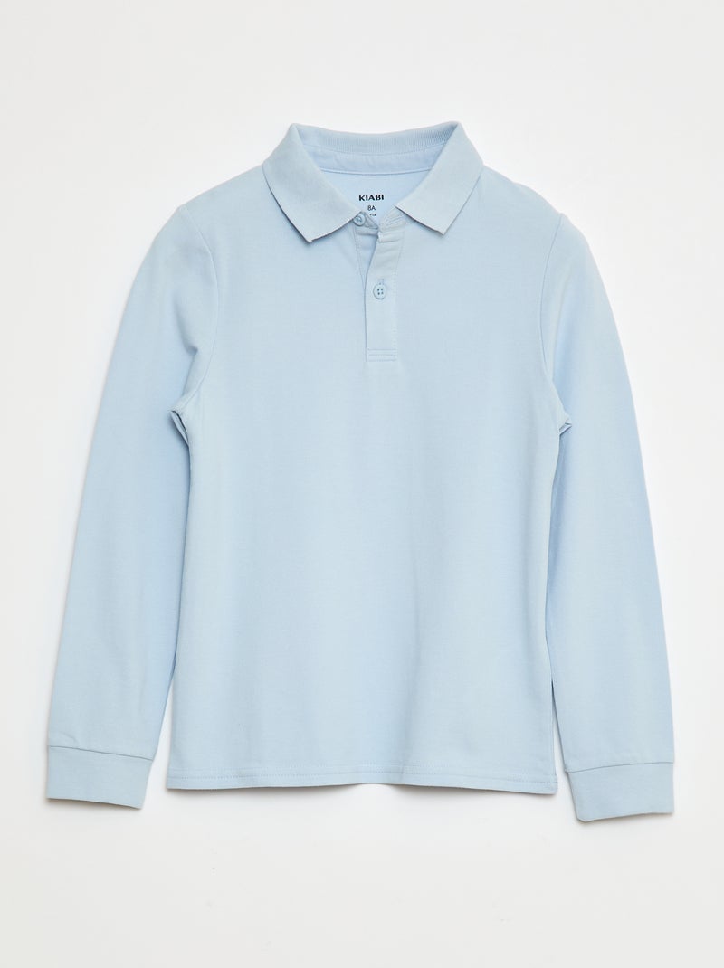 Polo manches longues en maille piquée Bleu - Kiabi