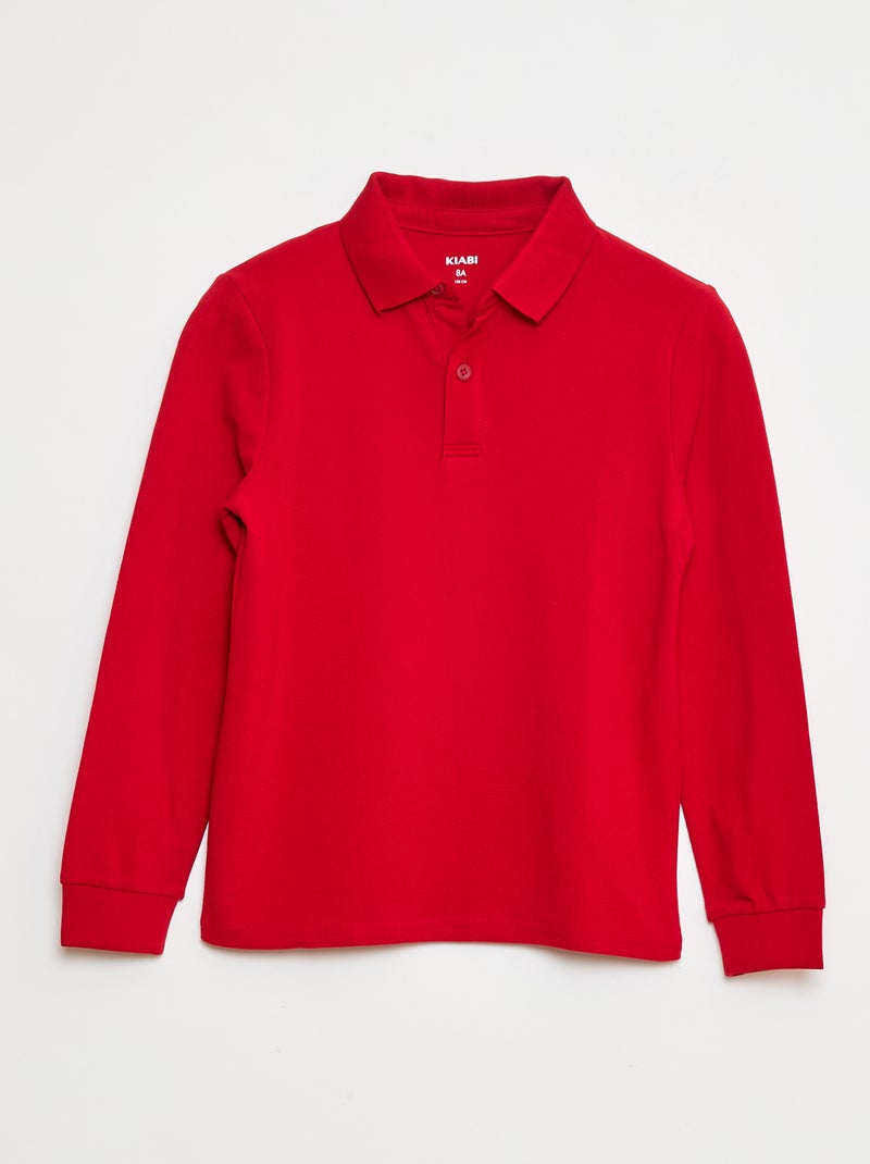 Polo manches longues en maille piquée Rouge - Kiabi