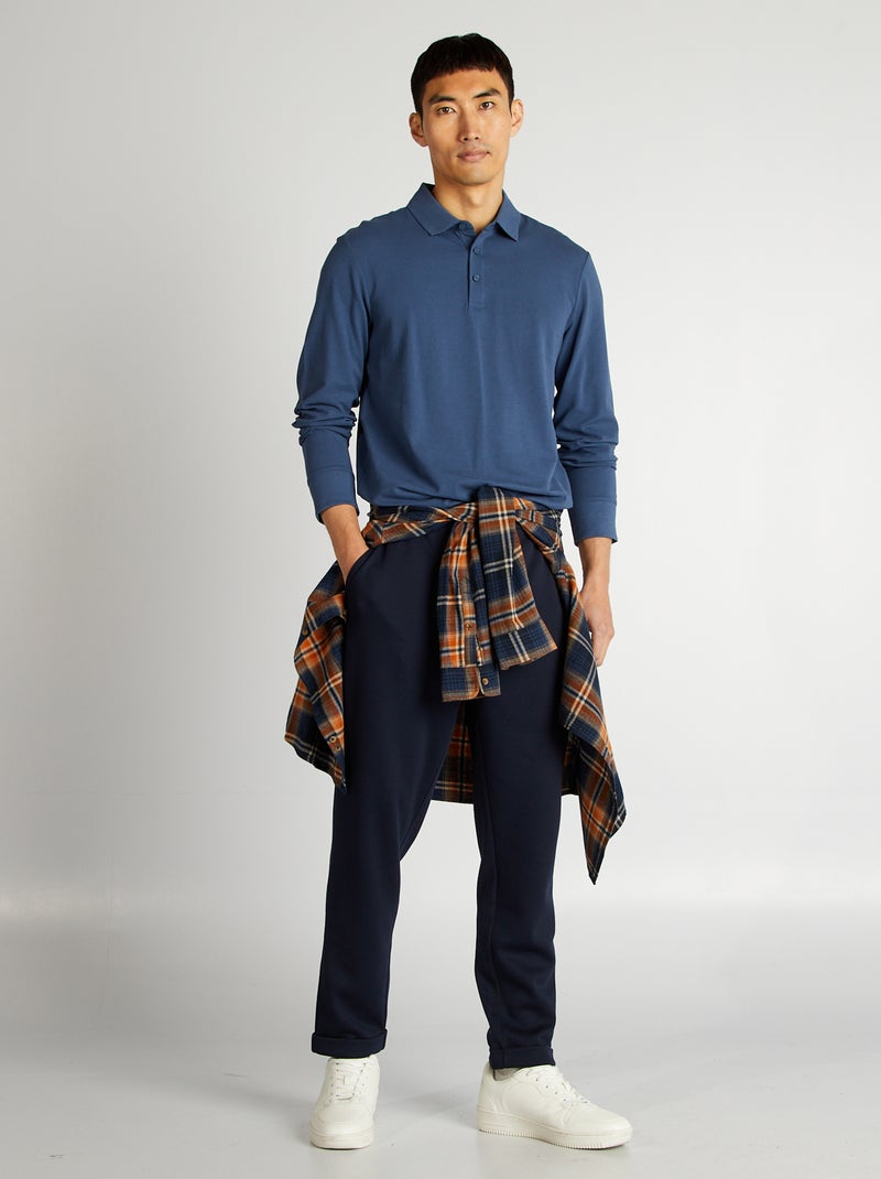 Polo manches longues en piqué de coton Bleu - Kiabi