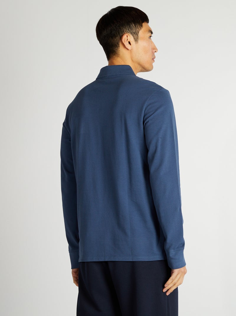 Polo manches longues en piqué de coton Bleu - Kiabi