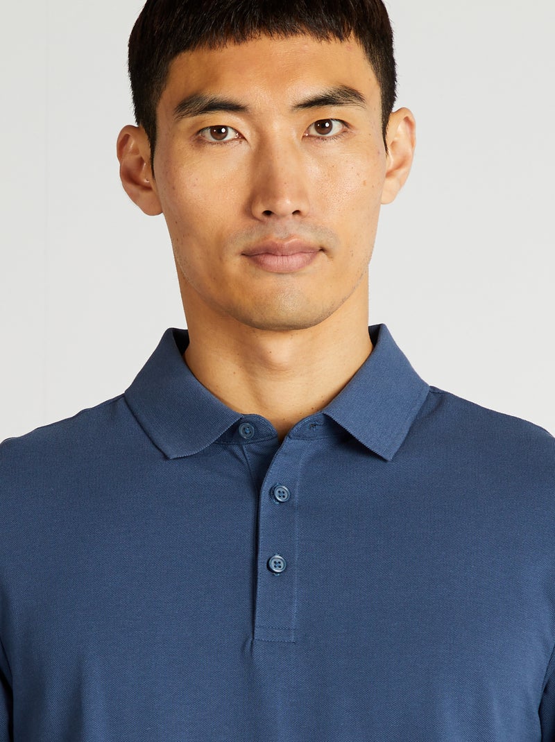 Polo manches longues en piqué de coton Bleu - Kiabi