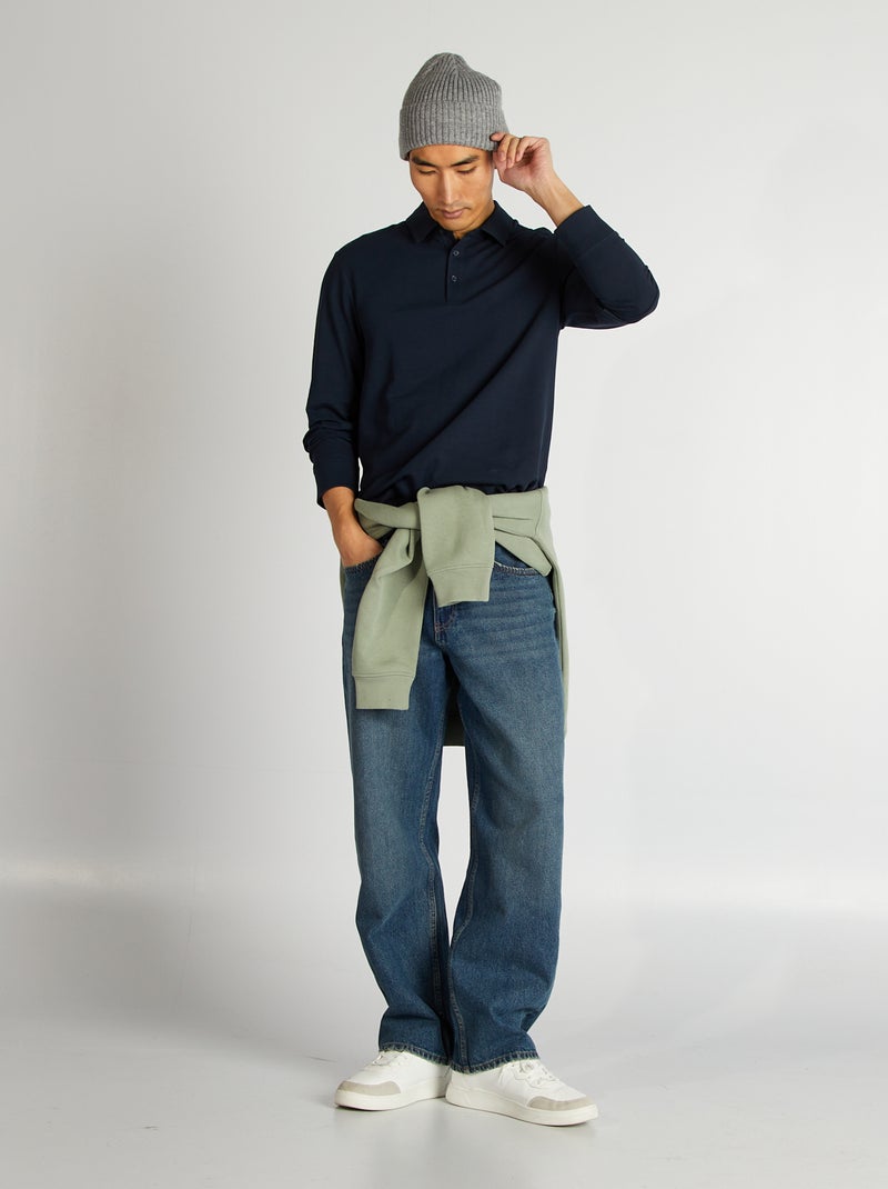 Polo manches longues en piqué de coton Marine - Kiabi
