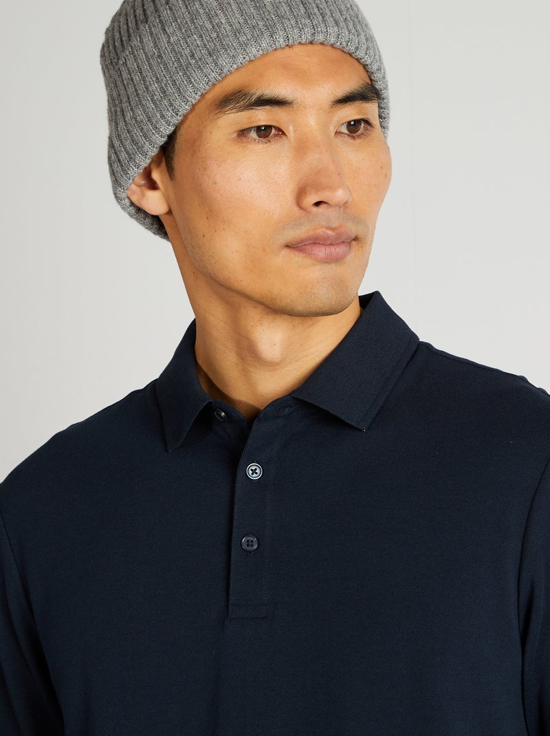 Polo manches longues en piqué de coton Marine - Kiabi