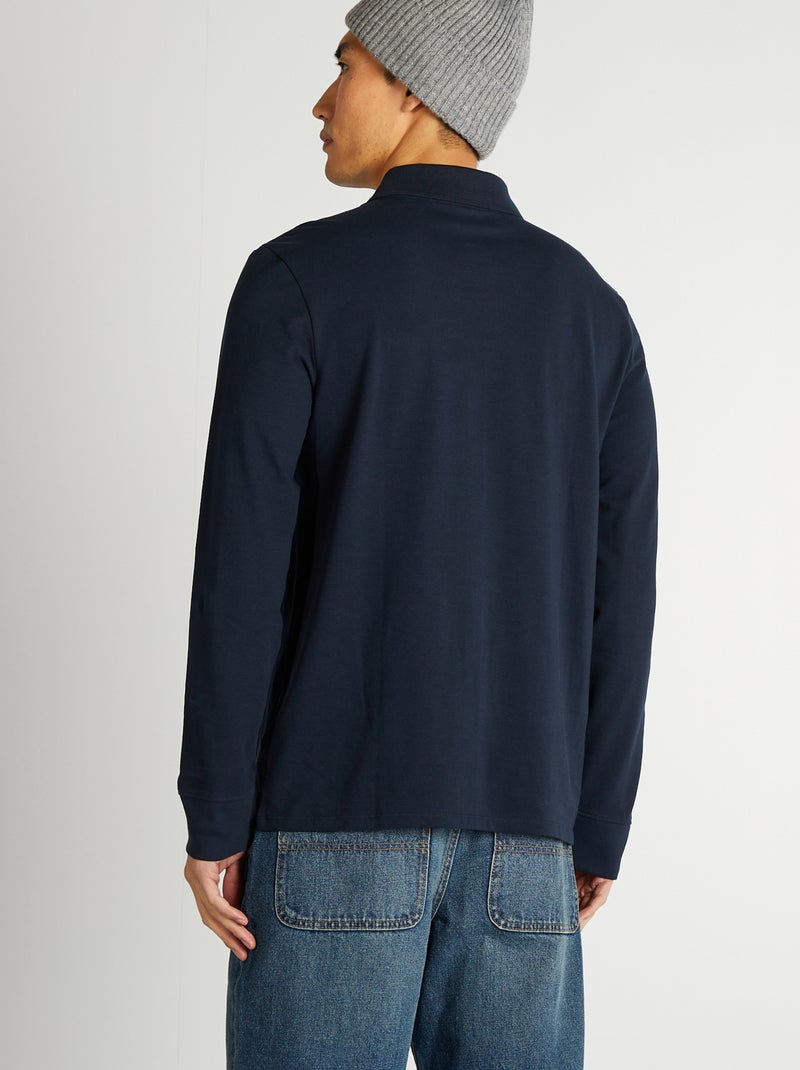 Polo manches longues en piqué de coton Marine - Kiabi