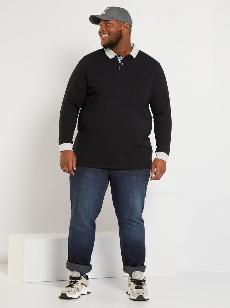 Polo manches longues en piqué noir - Kiabi