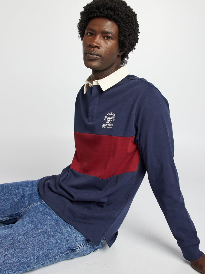 Polo manches longues esprit rugby Bleu/rouge - Kiabi