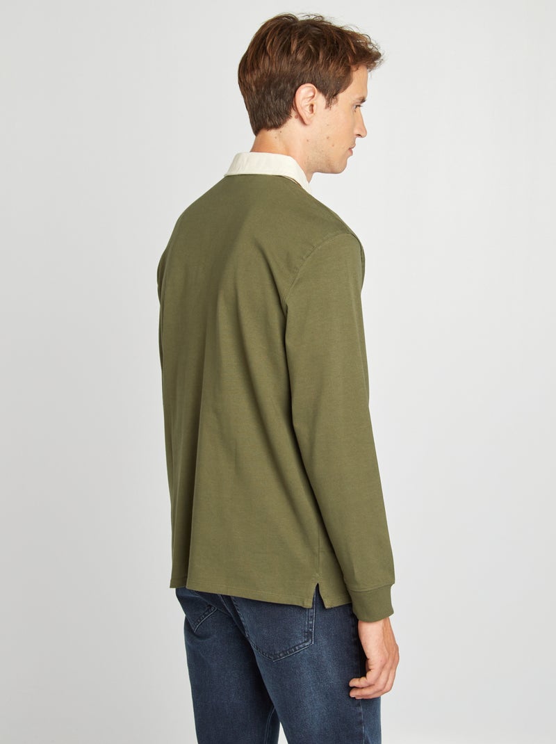 Polo manches longues esprit rugby Kaki/bleu - Kiabi