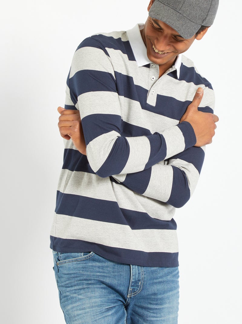 Polo manches longues gris - Kiabi