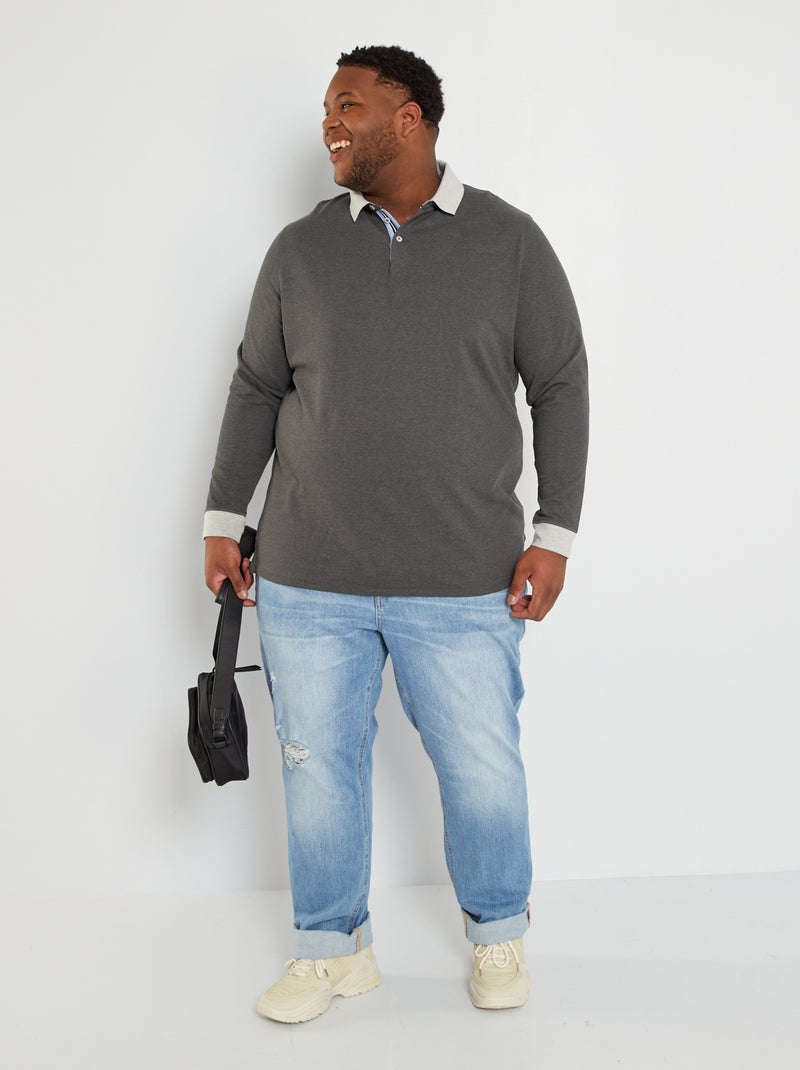 Polo manches longues Gris - Kiabi