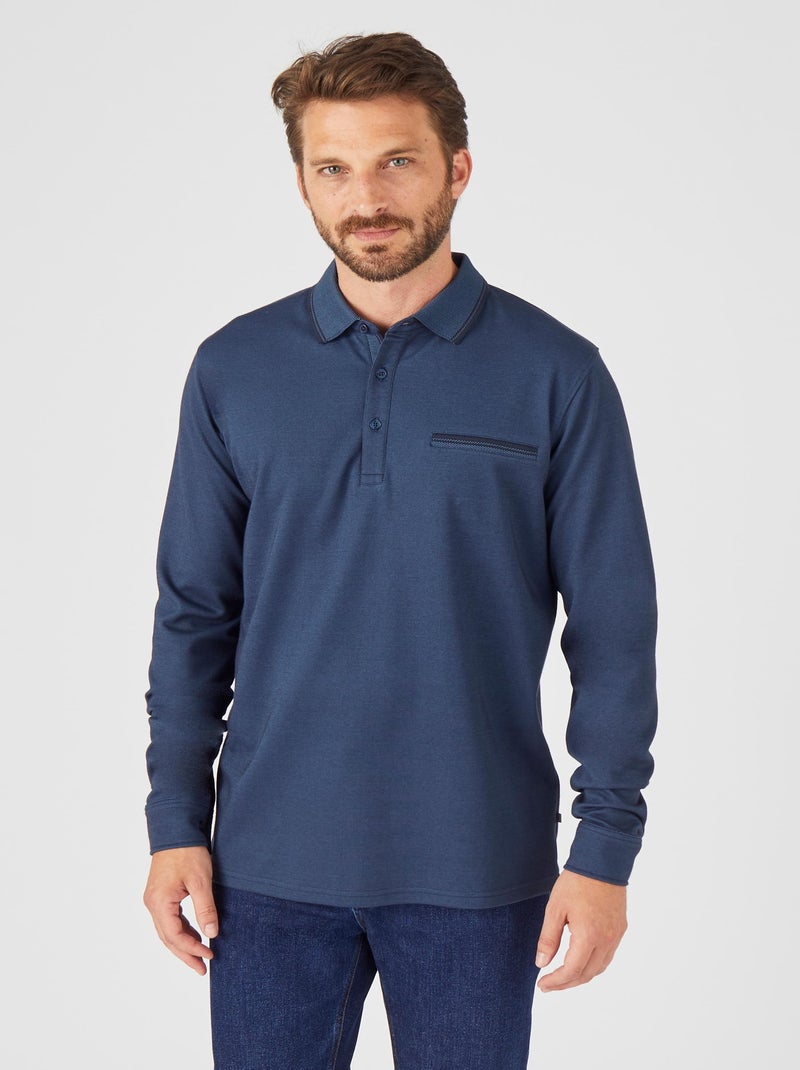Polo manches longues jersey - Damart Bleu nuit - Kiabi