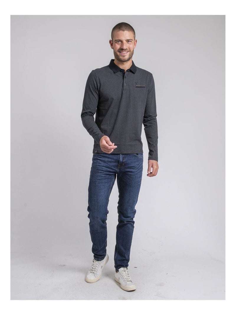 Polo manches longues motifs pur coton POXERO Bleu marine - Kiabi