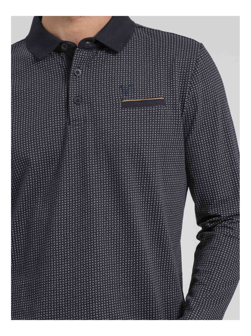 Polo manches longues motifs pur coton POXERO Bleu marine - Kiabi