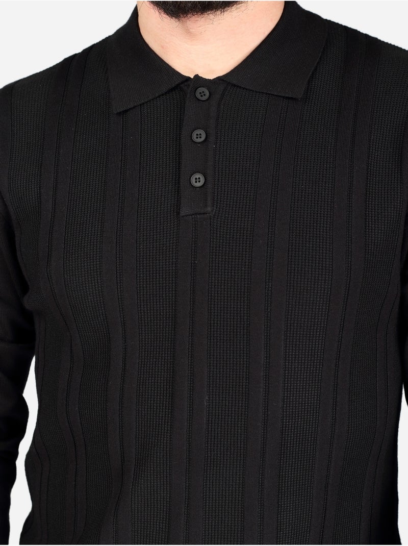 Polo manches longues Noir - Kiabi