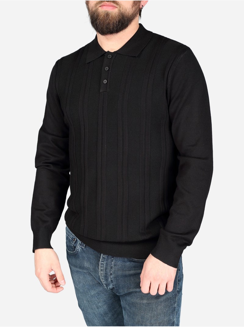 Polo manches longues Noir - Kiabi