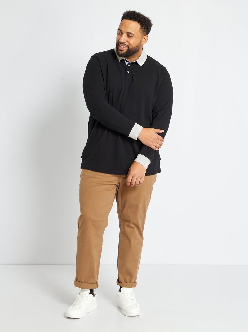 Polo manches longues noir - Kiabi
