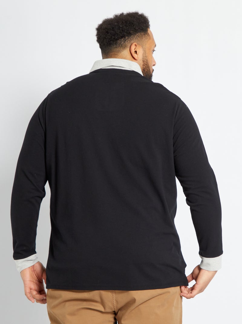 Polo manches longues noir - Kiabi
