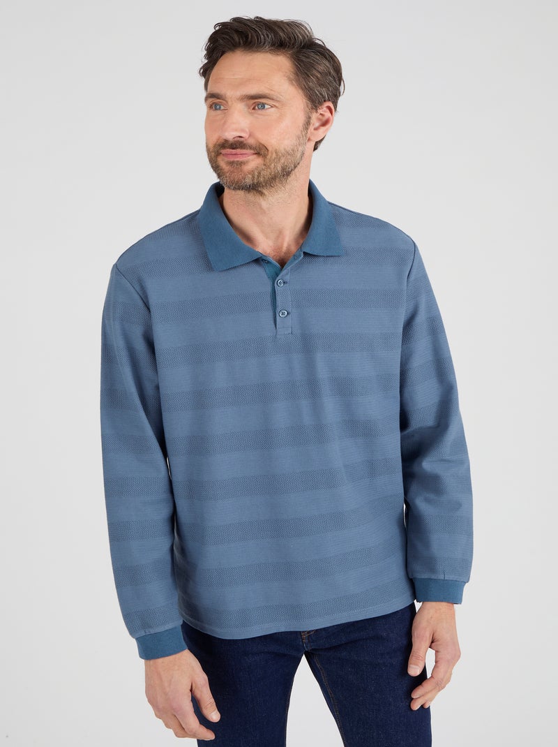Polo manches longues pur coton - Damart Bleu - Kiabi