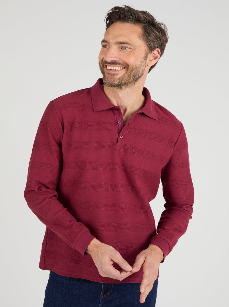 Polo manches longues pur coton - Damart Rouge - Kiabi