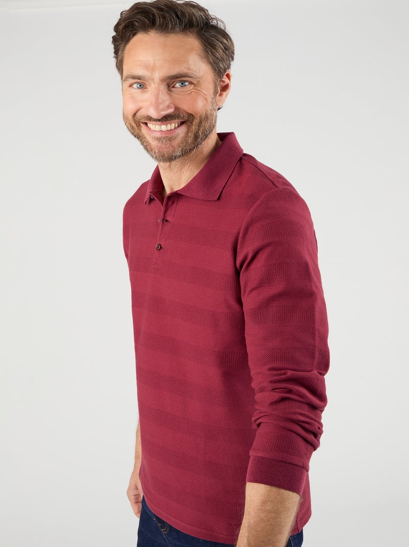 Polo manches longues pur coton - Damart Rouge - Kiabi
