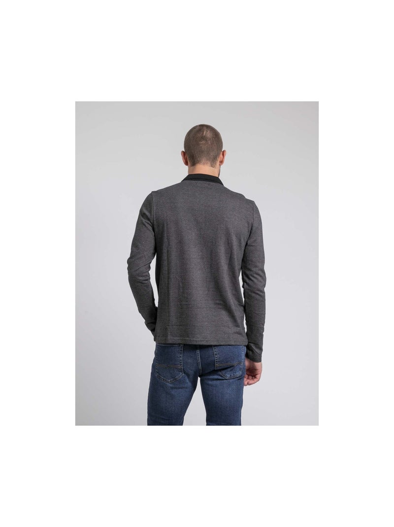 Polo manches longues pur coton PAGNY Noir - Kiabi