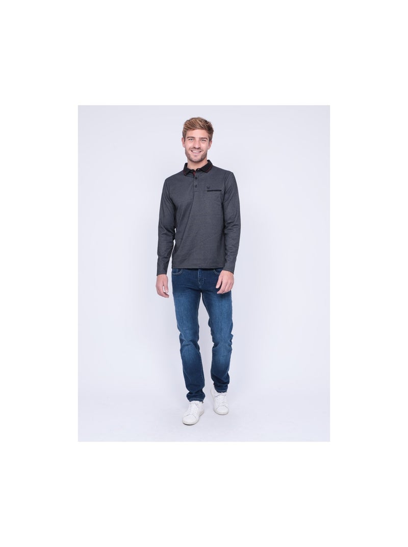 Polo manches longues pur coton PALFRED Noir - Kiabi