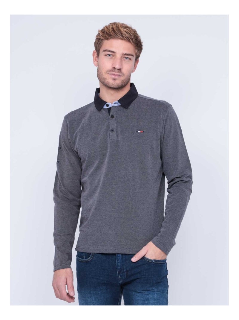 Polo manches longues pur coton PAXELI Bleu marine - Kiabi