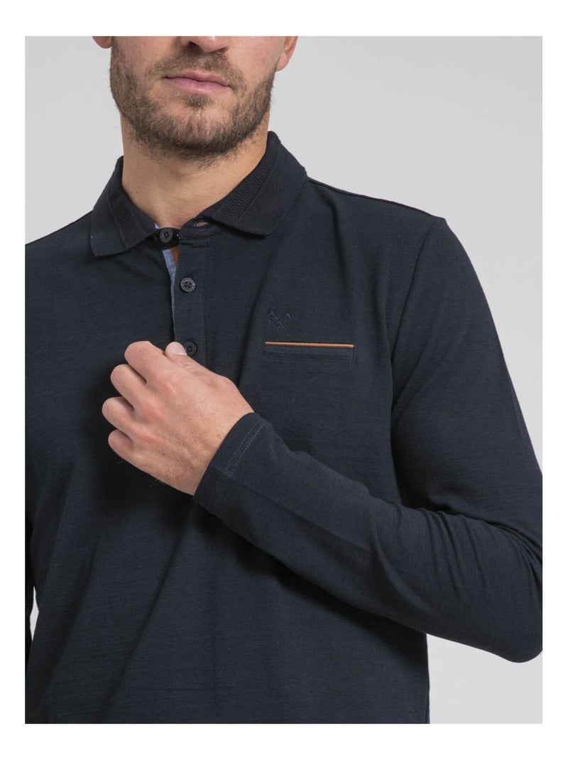 Polo manches longues pur coton PAYOSAN Bleu marine - Kiabi