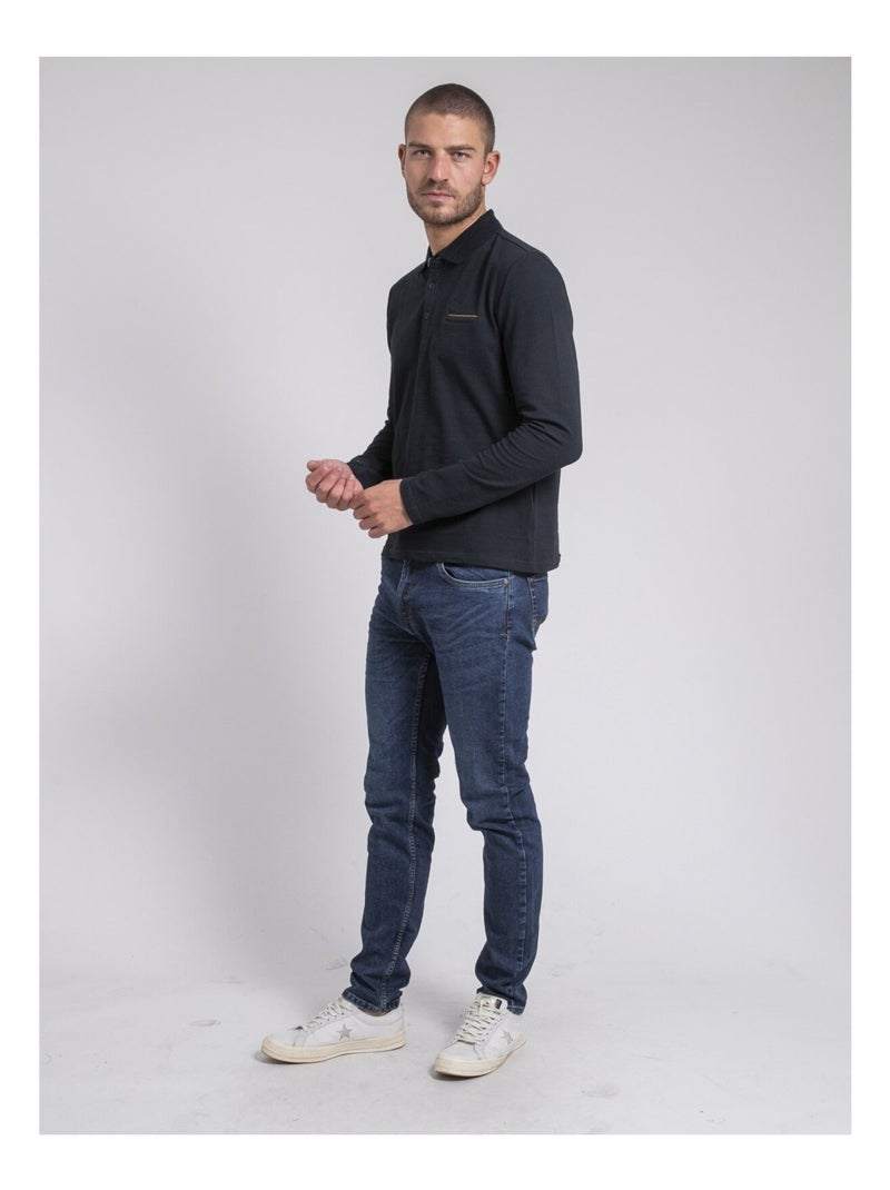 Polo manches longues pur coton PAYOSAN Bleu marine - Kiabi