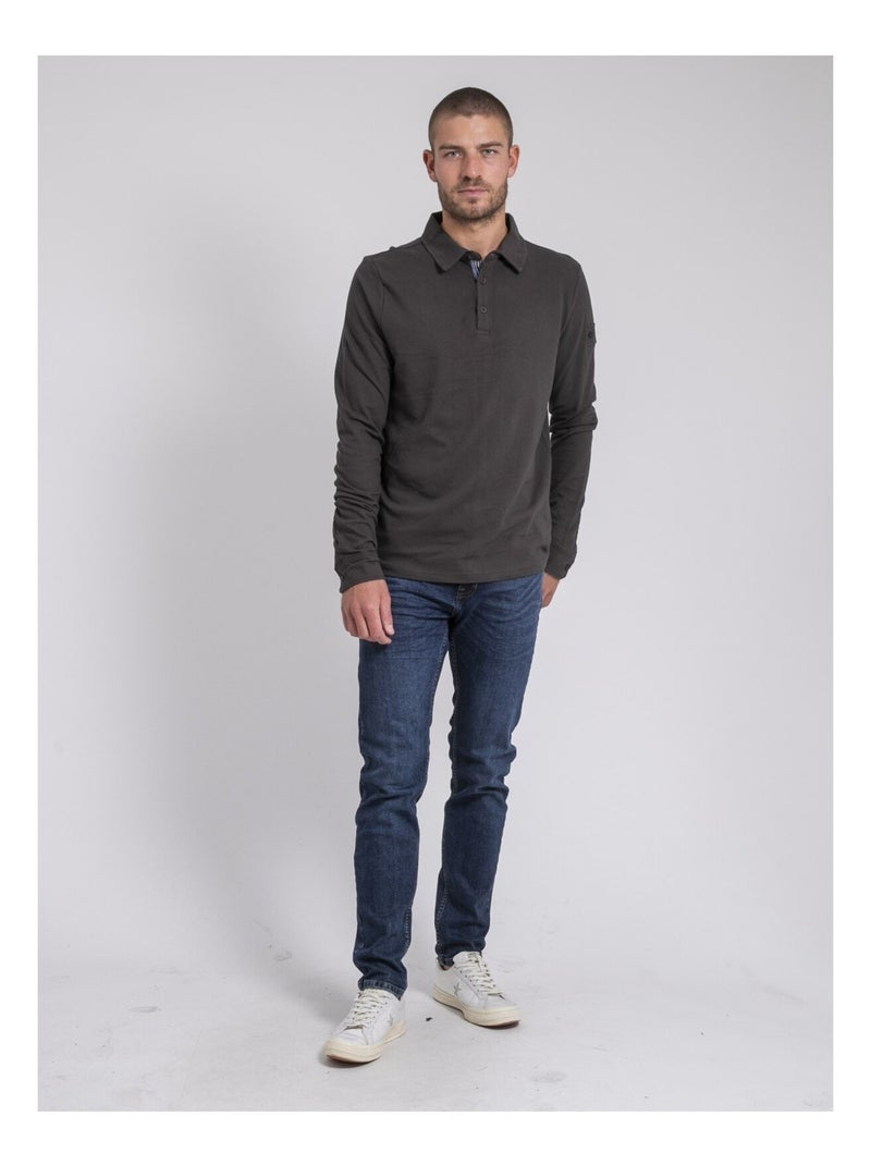Polo manches longues pur coton PILKA Gris - Kiabi