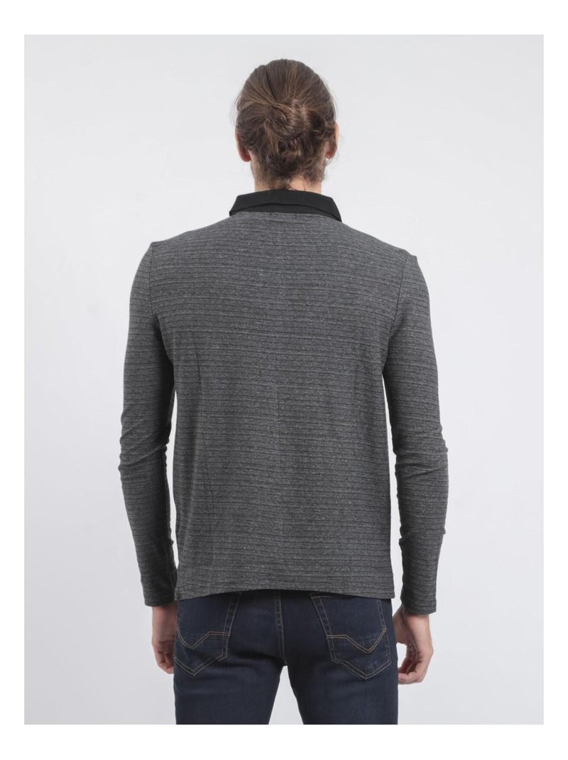 Polo manches longues pur coton PINSAC Noir - Kiabi