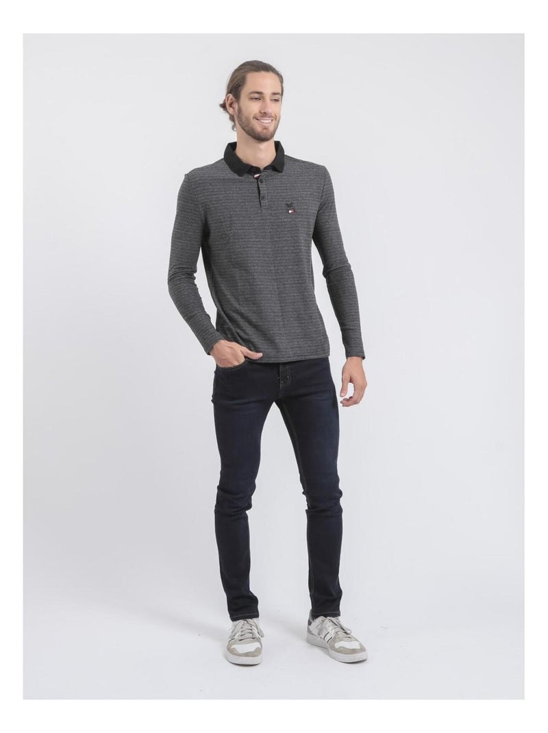Polo manches longues pur coton PINSAC Noir - Kiabi