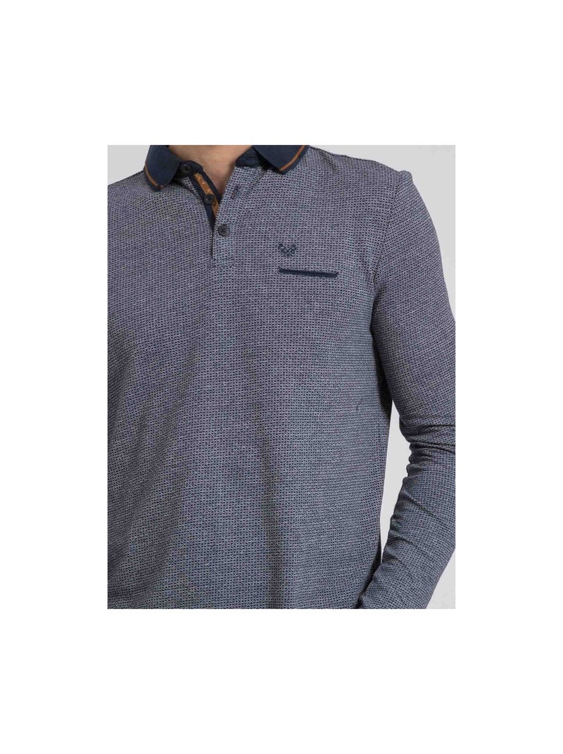 Polo manches longues pur coton PIVALMOX Bleu marine - Kiabi