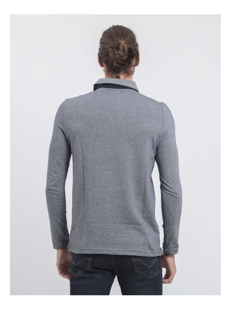 Polo manches longues pur coton PIWANGA Bleu marine - Kiabi