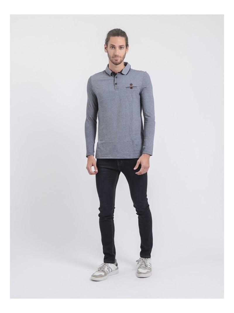 Polo manches longues pur coton PIWANGA Bleu marine - Kiabi
