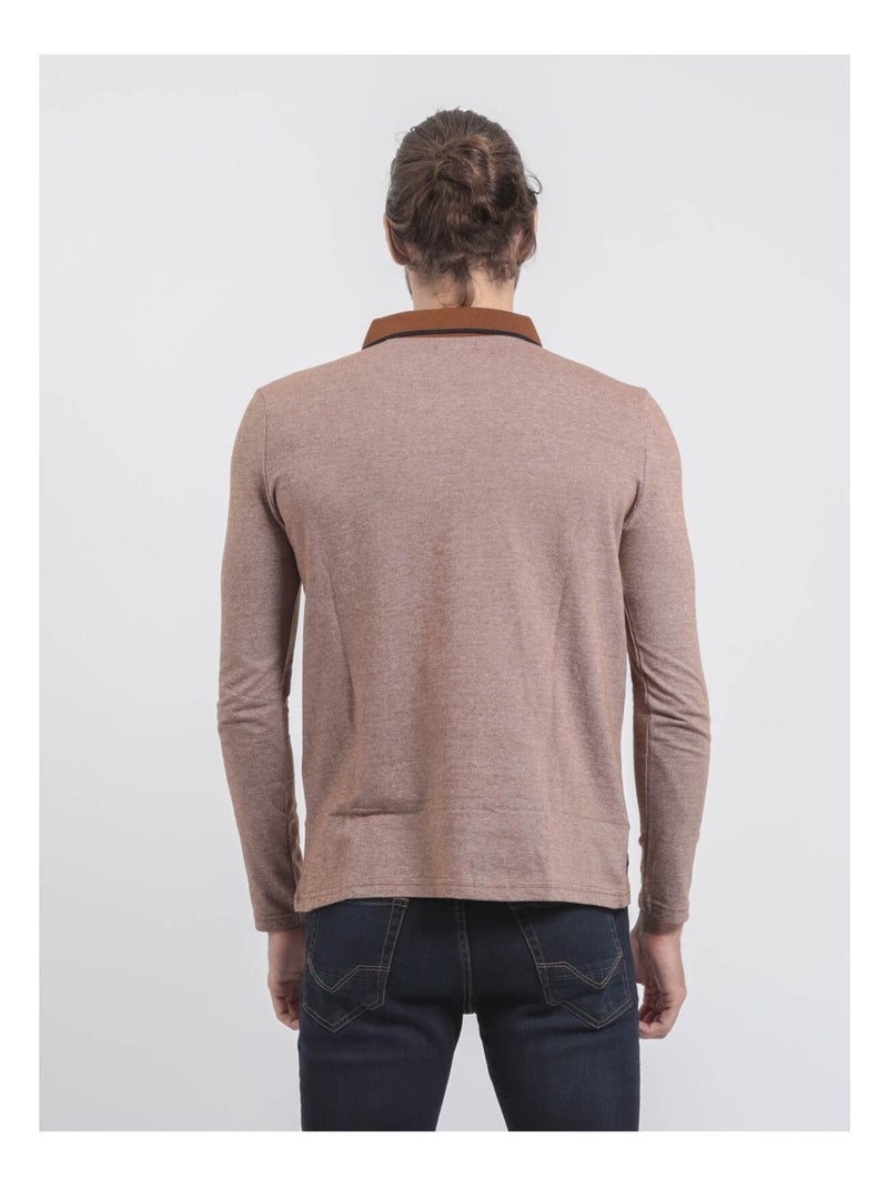 Polo manches longues pur coton PIWANGA Marron caramel - Kiabi