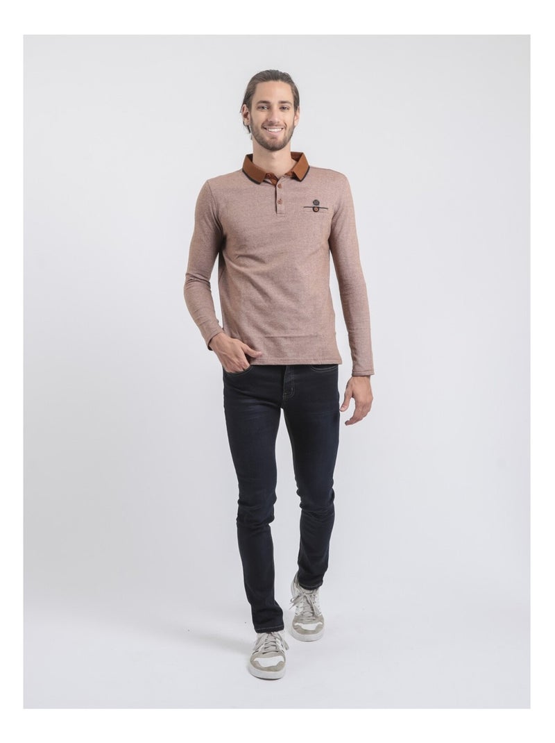 Polo manches longues pur coton PIWANGA Marron caramel - Kiabi