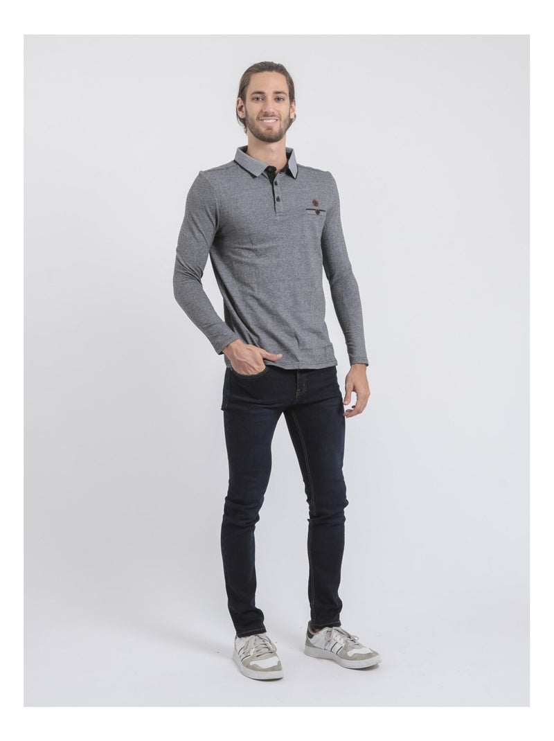 Polo manches longues pur coton PIWANGA Noir - Kiabi