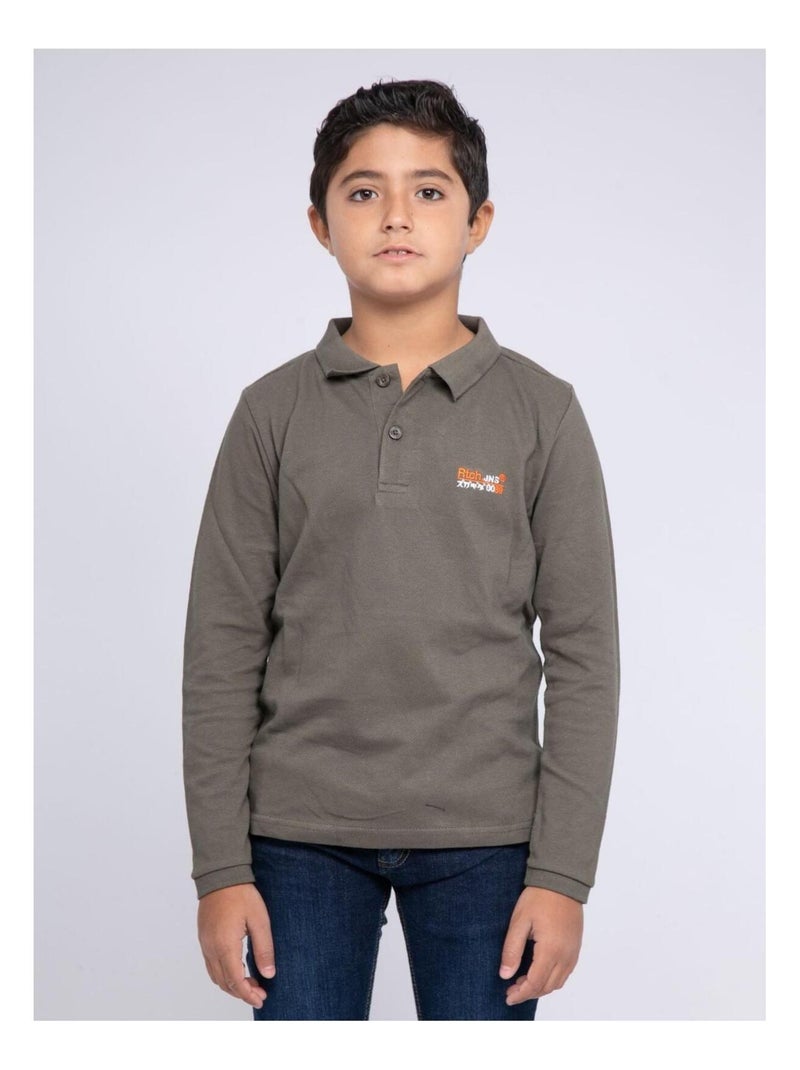 Polo manches longues pur coton PODRICK-J Kaki - Kiabi
