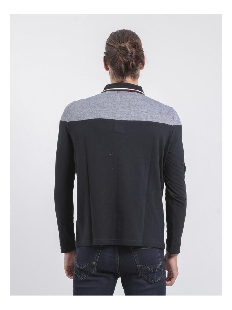 Polo manches longues pur coton POGAME Bleu marine - Kiabi