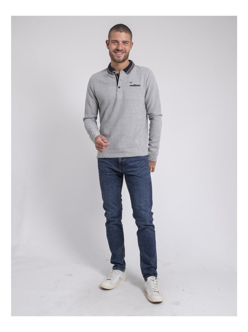 Polo manches longues pur coton POMEDUSE Gris - Kiabi