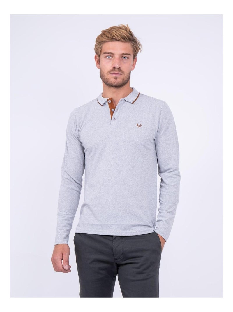 Polo manches longues pur coton PONDOR Gris clair - Kiabi