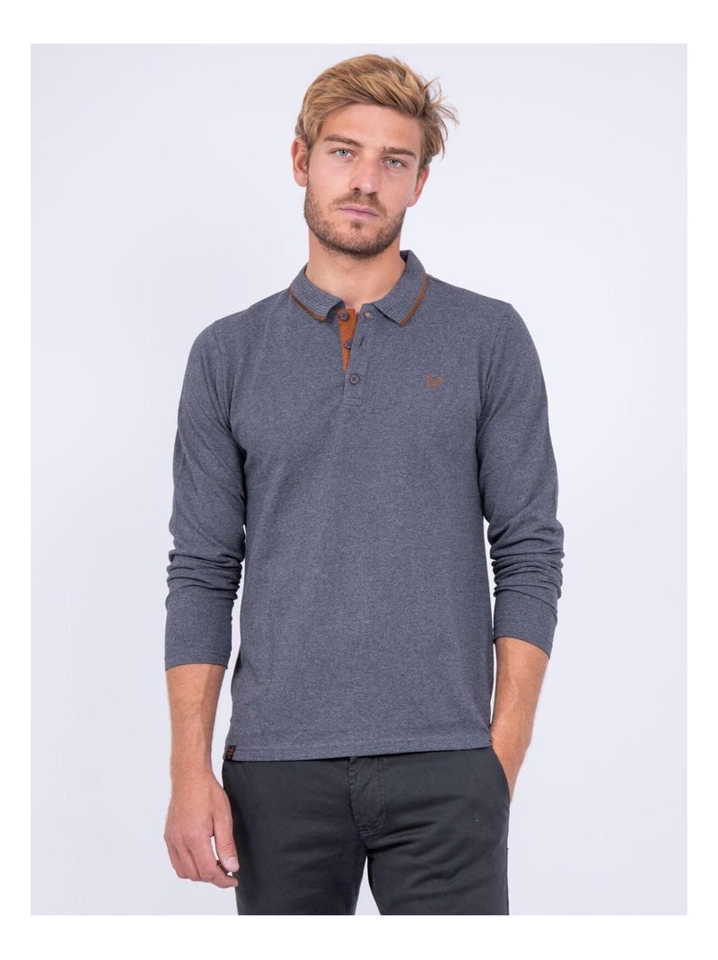 Polo manches longues pur coton PONDOR Gris foncé - Kiabi