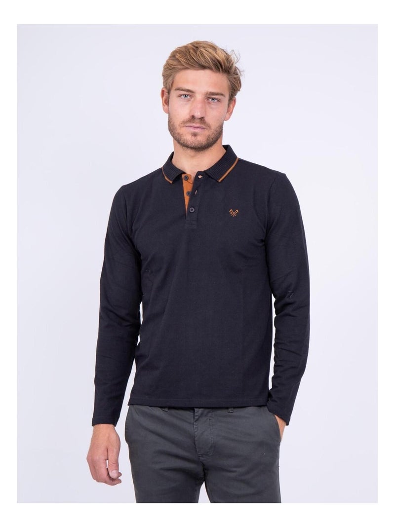 Polo manches longues pur coton PONDOR Noir - Kiabi