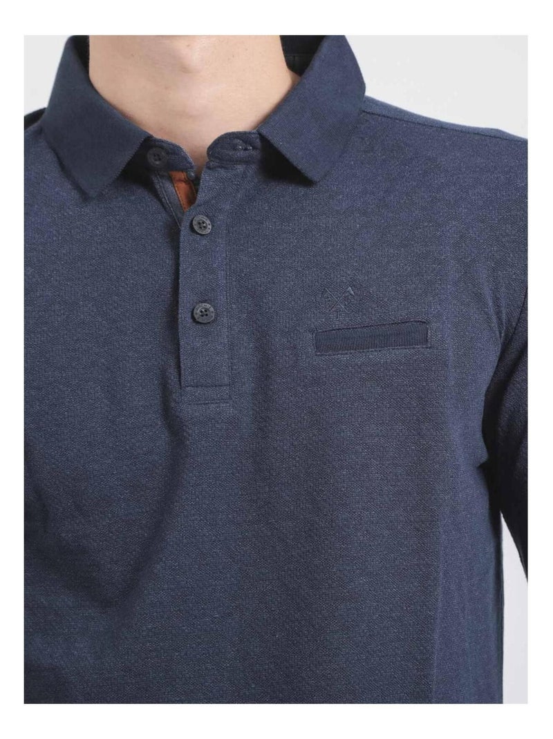 Polo manches longues pur coton PUMANAR Bleu marine - Kiabi