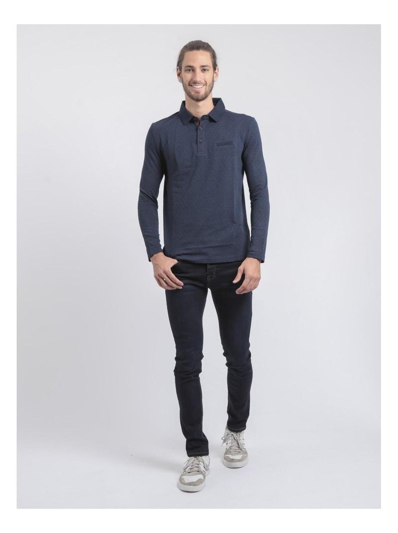 Polo manches longues pur coton PUMANAR Bleu marine - Kiabi