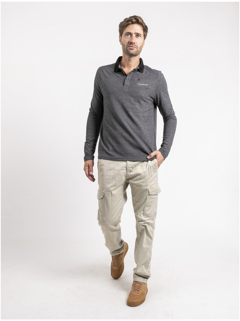Polo manches longues pur coton PUNCH Noir - Kiabi