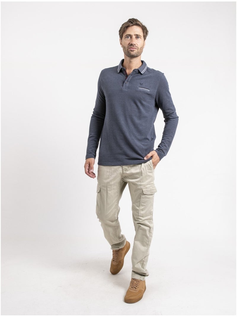 Polo manches longues pur coton PYLONE Bleu marine - Kiabi