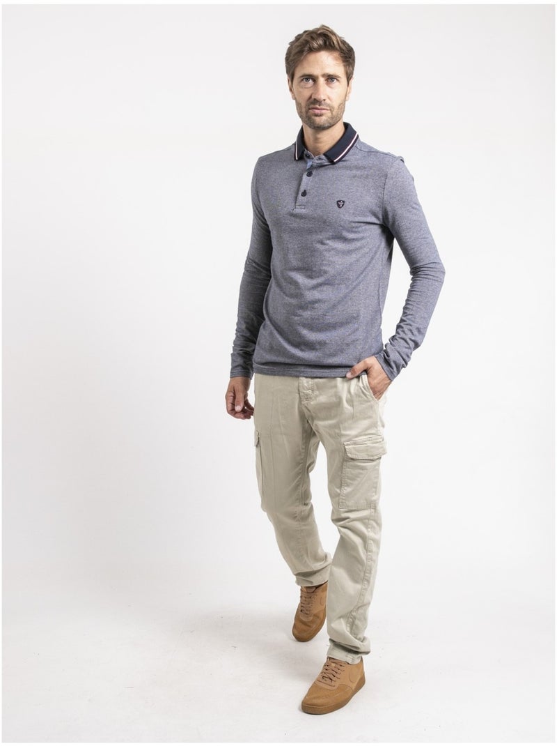 Polo manches longues pur coton PYTHON Bleu marine - Kiabi